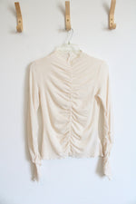 Los Angeles Atelier Cream Sheer Ruched Front Wool Long Sleeved Top | M