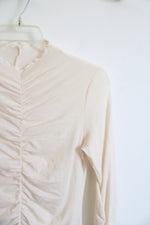 Los Angeles Atelier Cream Sheer Ruched Front Wool Long Sleeved Top | M