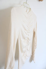Los Angeles Atelier Cream Sheer Ruched Front Wool Long Sleeved Top | M