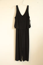 NEW Tahari Black Stretch V-neck Cropped Leg Jumpsuit | L