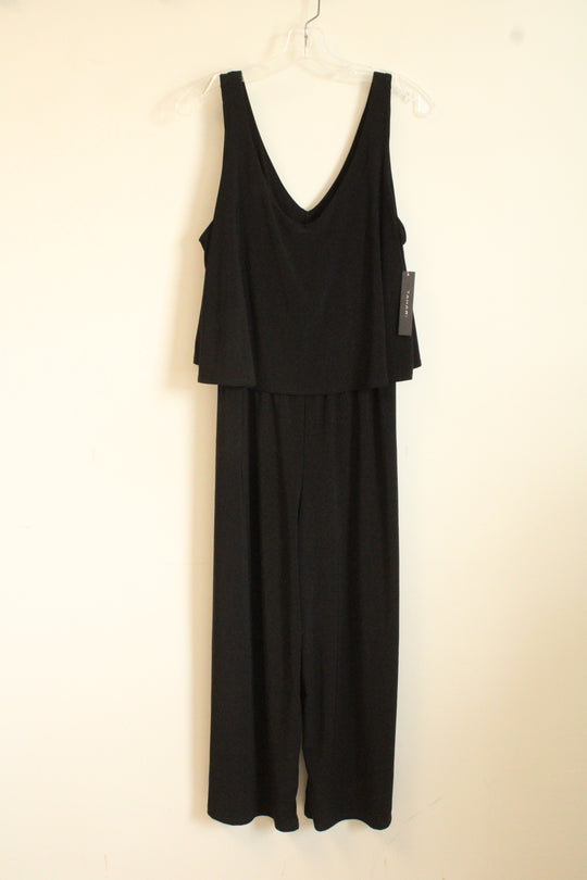 NEW Tahari Black Stretch V-neck Cropped Leg Jumpsuit | L