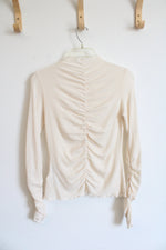 Los Angeles Atelier Cream Sheer Ruched Front Wool Long Sleeved Top | M