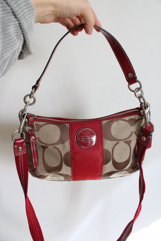 Coach Signature Stripe Demi Pouch Y2K Red Patent Leather Trim Purse