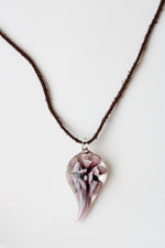 Hand-Blown Murano Glass Purple Flower Design Leather Necklace