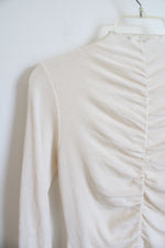 Los Angeles Atelier Cream Sheer Ruched Front Wool Long Sleeved Top | M