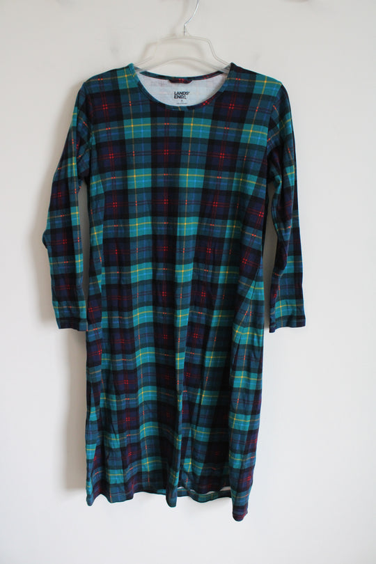 Lands' End Tartan Plaid Long Sleeved Cotton Dress | M