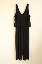 NEW Tahari Black Stretch V-neck Cropped Leg Jumpsuit | L