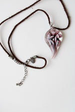 Hand-Blown Murano Glass Purple Flower Design Leather Necklace