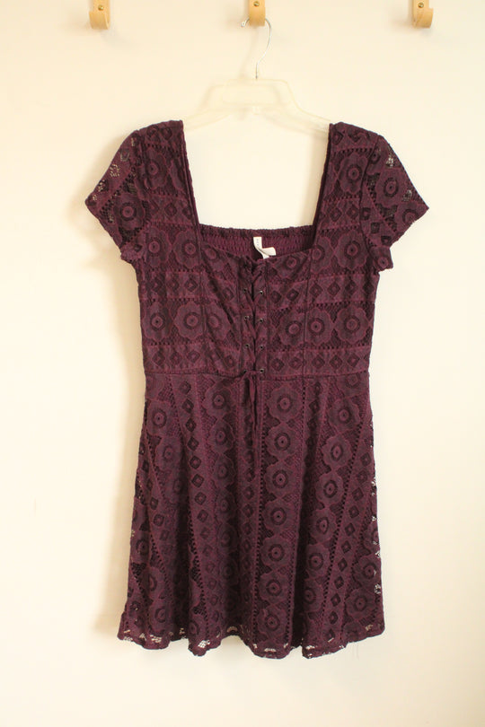 Aeropostale Purple Square Neck Lace Up Front Dress | L