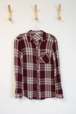 Maurices Maroon White & Green Plaid Button Down Shirt | XS