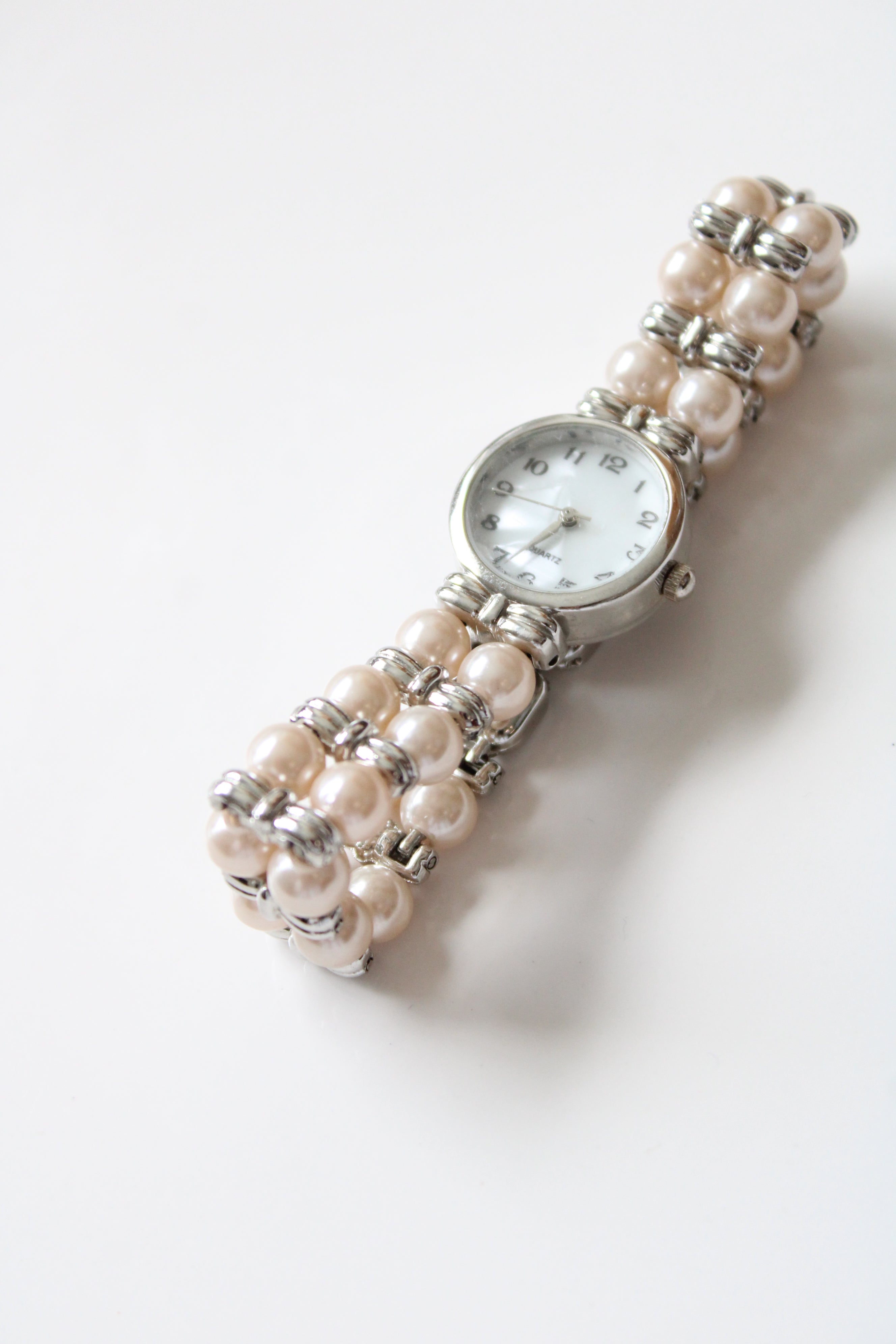 Faux Pearl Silver Watch