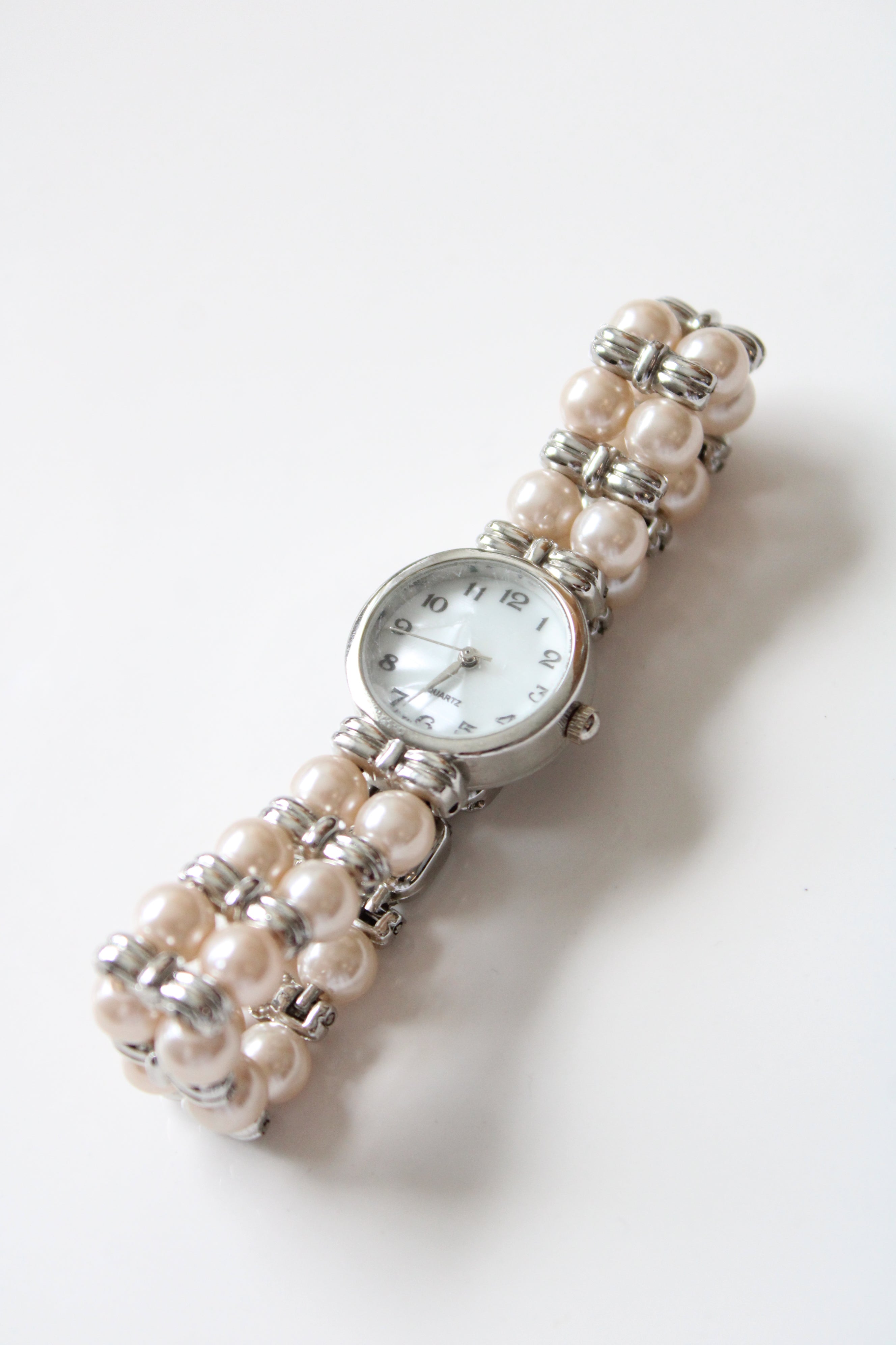 Faux Pearl Silver Watch