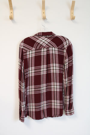 Maurices Maroon White & Green Plaid Button Down Shirt | XS