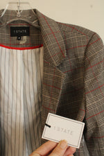 NEW 1. State Tan Black and Red Plaid Cropped Blazer with Front Buttons | 2
