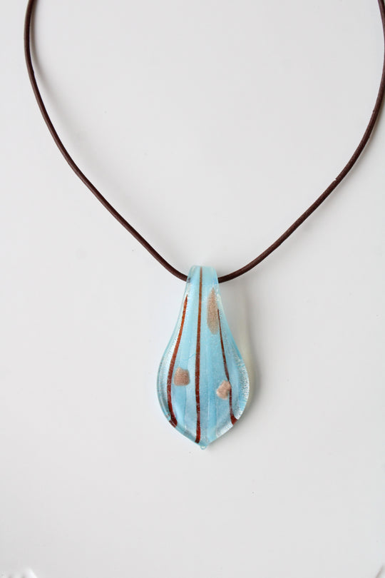 Light Blue & Brown Shimmer Murano Glass Necklace