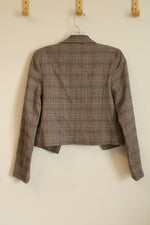 NEW 1. State Tan Black and Red Plaid Cropped Blazer with Front Buttons | 2