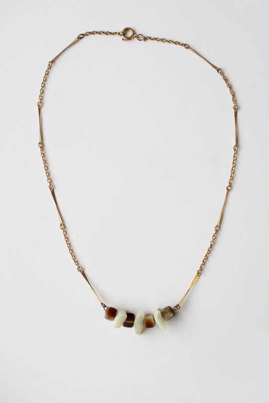 Mother Of Pearl Beaded Gold Stone Necklace