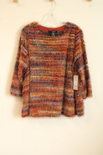 NEW Alley Miles Orange Yellow and Blue Fuzzy 3/4 Sleeve Sweater | XL-P