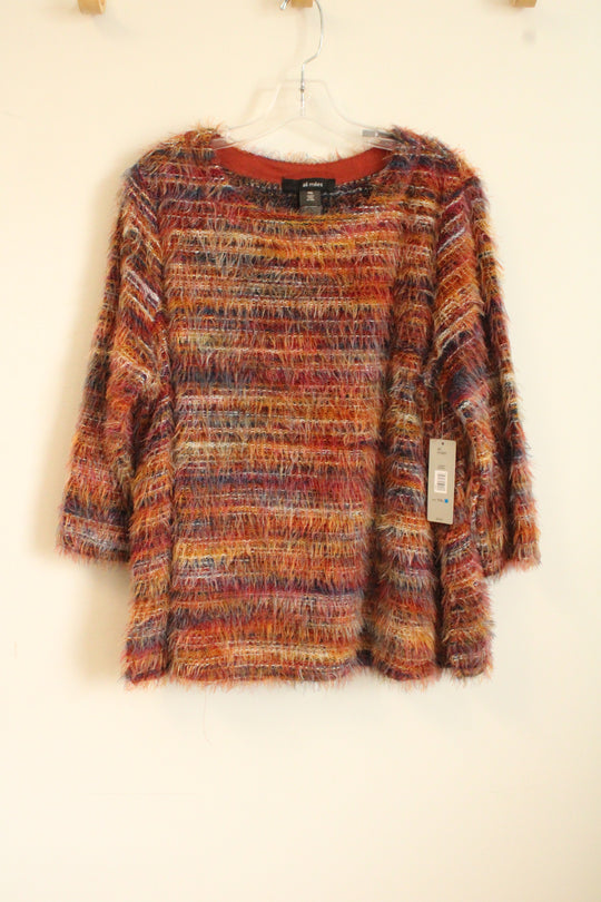 NEW Alley Miles Orange Yellow and Blue Fuzzy 3/4 Sleeve Sweater | XL-P
