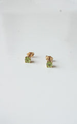 14K Yellow Gold Green Peridot Stud Earrings
