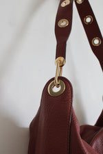 Michael Kors Lillie Large Pebbled Leather Brick Red Shoulder Bag
