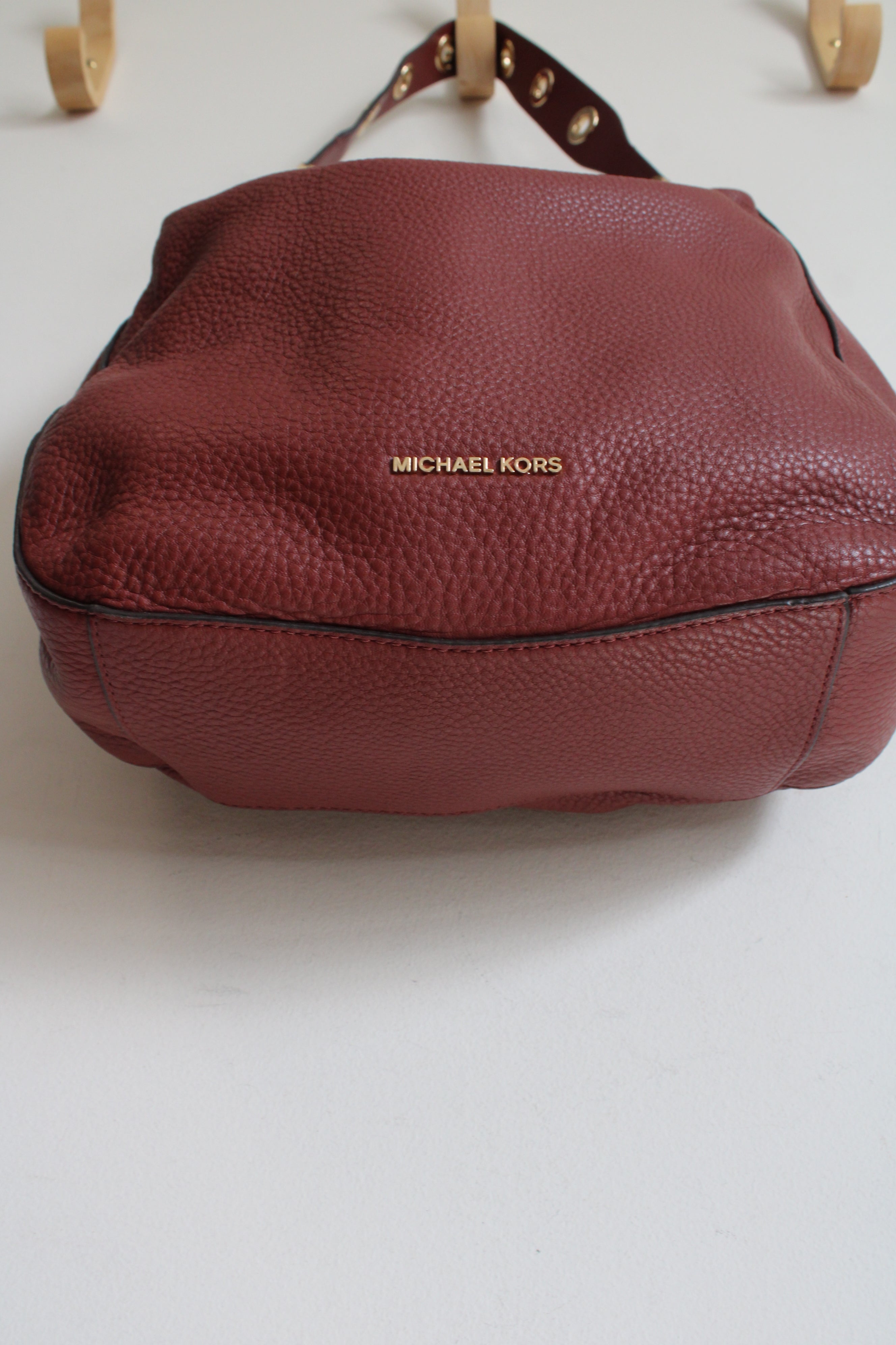 Michael Kors Lillie Large Pebbled Leather Brick Red Shoulder Bag