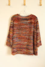 NEW Alley Miles Orange Yellow and Blue Fuzzy 3/4 Sleeve Sweater | XL-P
