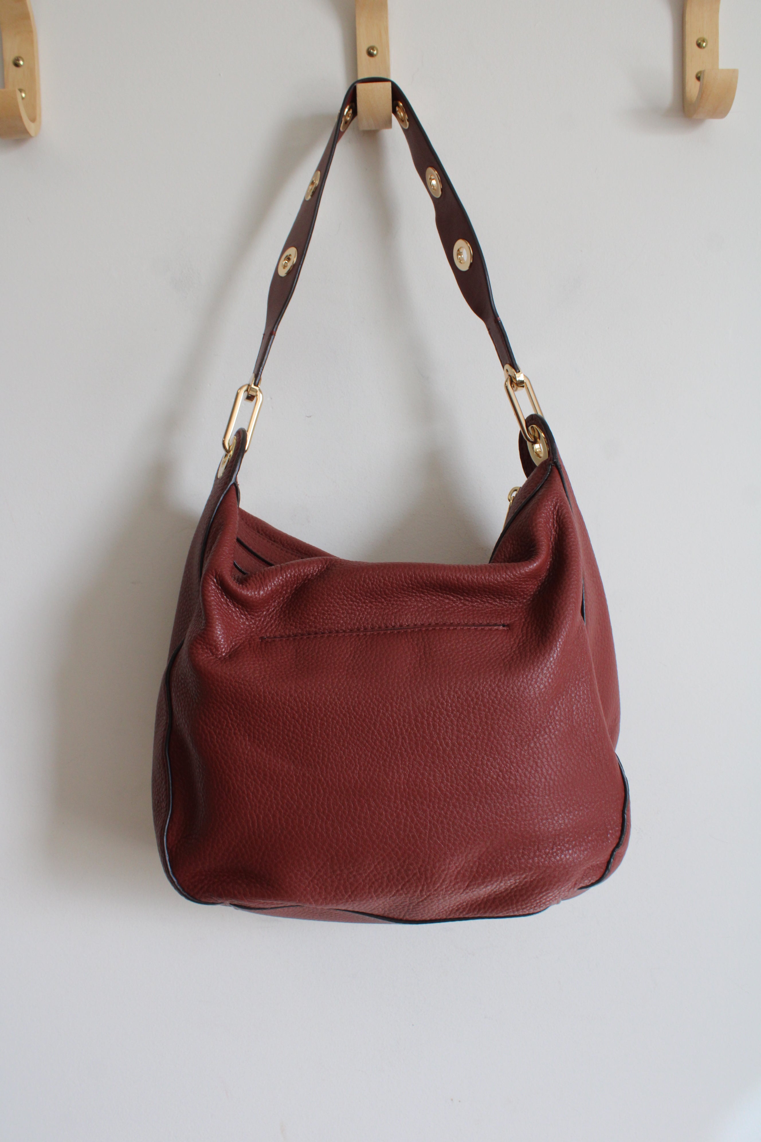 Michael Kors Lillie Large Pebbled Leather Brick Red Shoulder Bag
