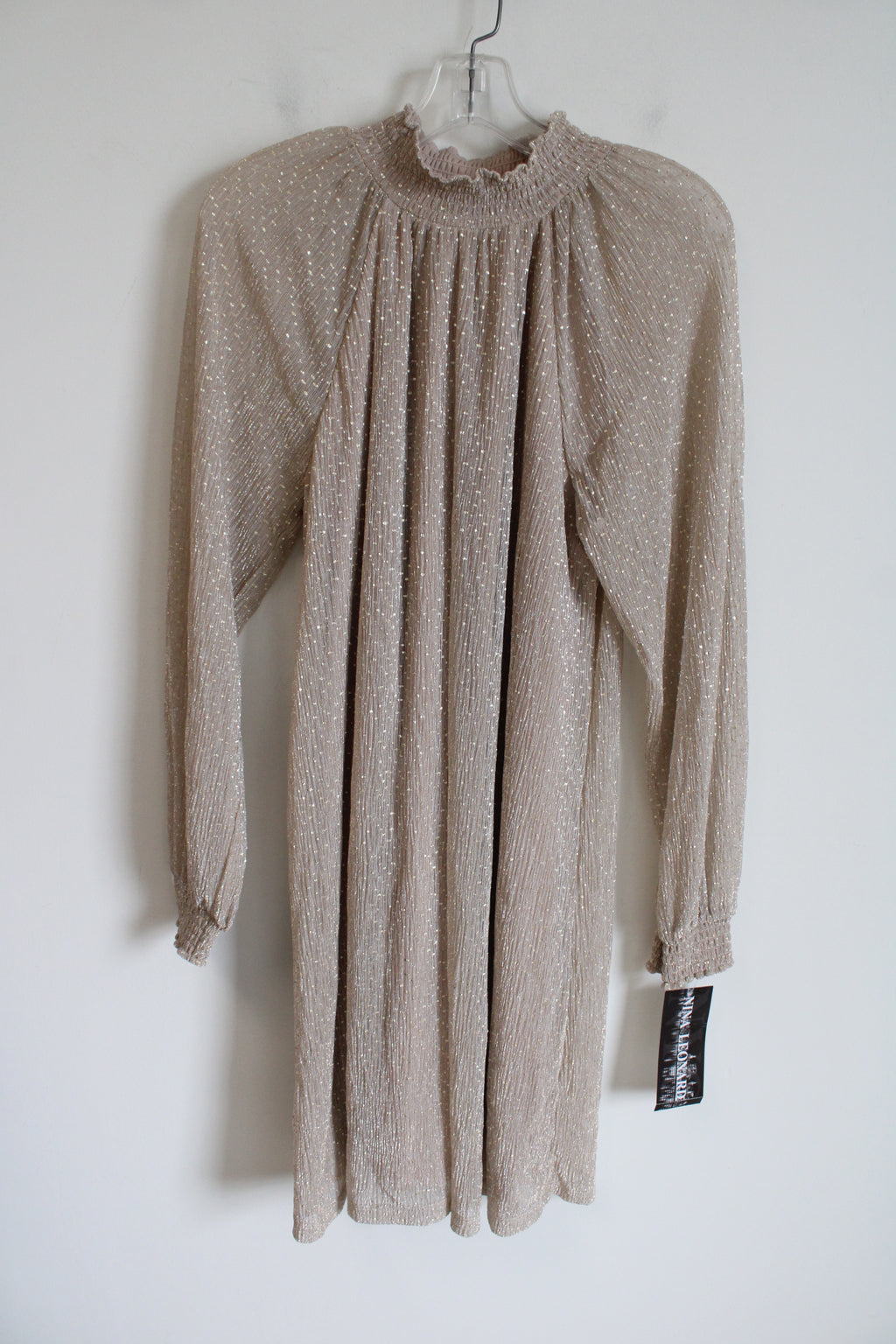NEW Nina Leonard Pale Pink Gold Shimer Long Sleeved Dress | L