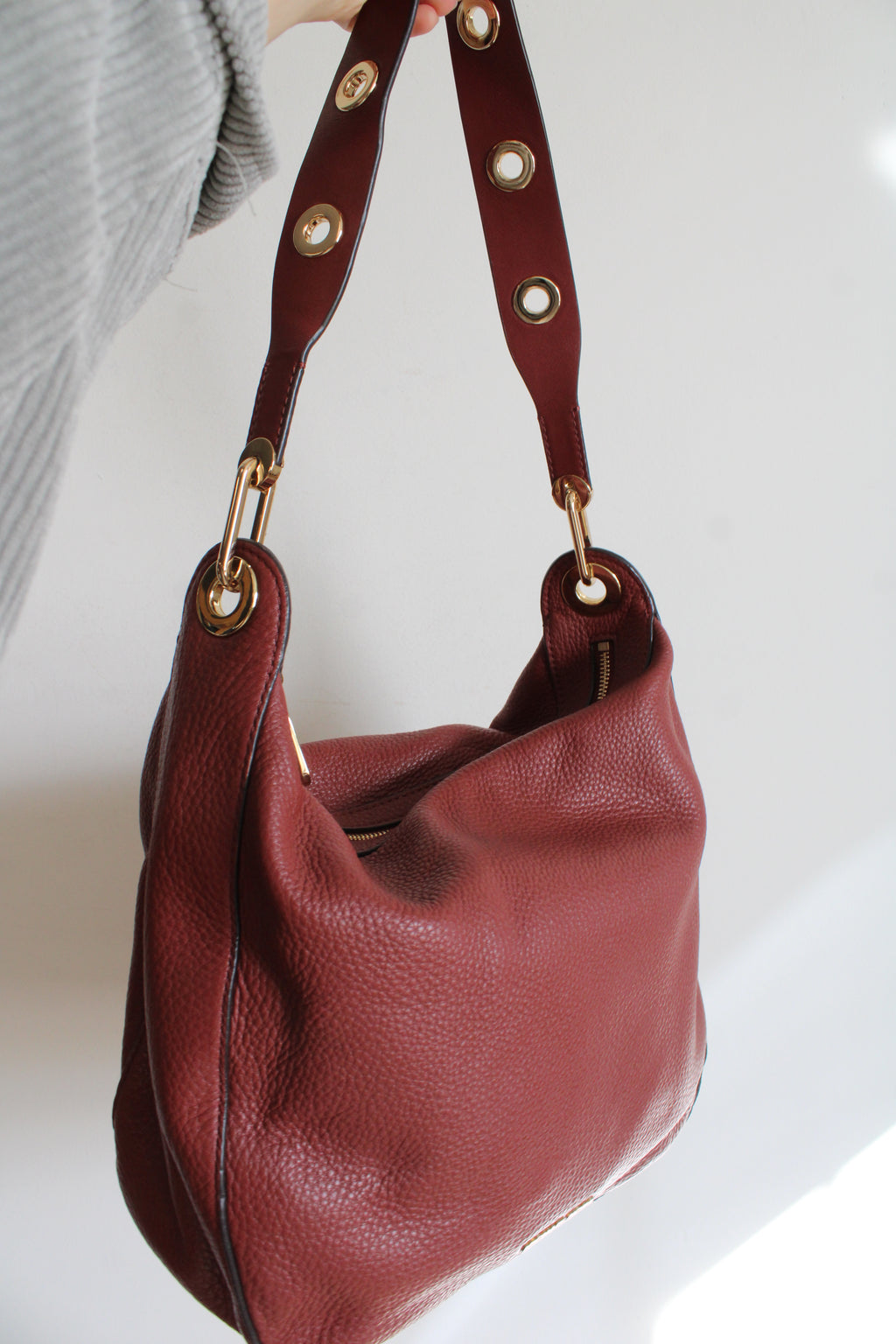 Michael Kors Lillie Large Pebbled Leather Brick Red Shoulder Bag