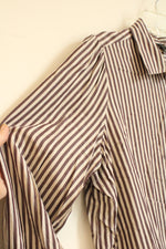 Ann Taylor Tan and Burgundy Striped Textured Button-down Shirt | L