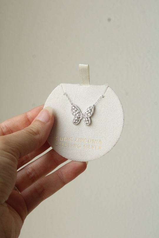 Cubic Zirconia Sterling Silver Butterfly Necklace