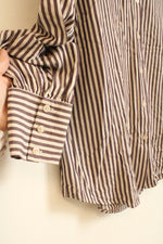 Ann Taylor Tan and Burgundy Striped Textured Button-down Shirt | L