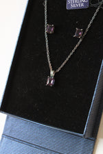 Amethyst Sterling Silver Square Cut Necklace & Stud Set