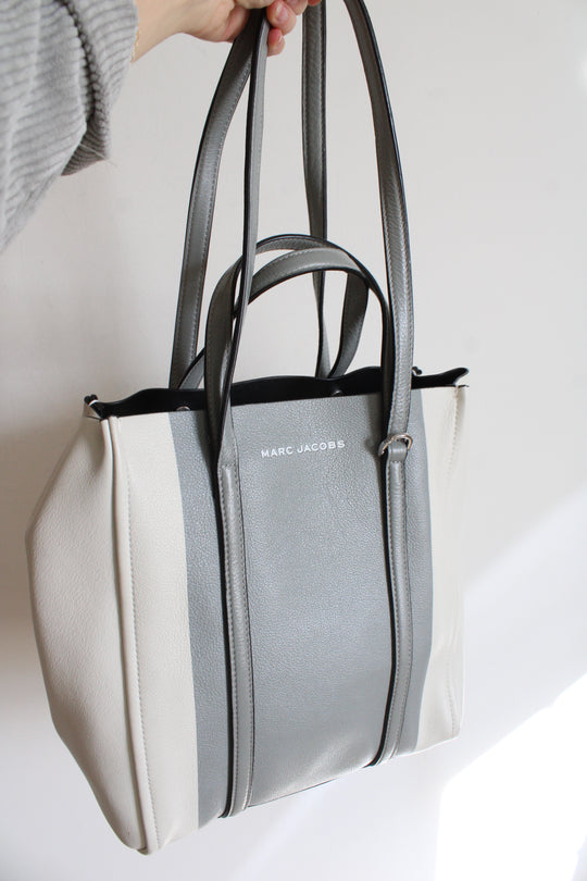 Marc Jacobs Grained Calfskin The Tag Tote White/Gray Purse