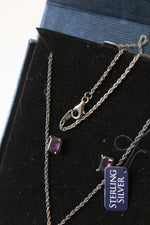 Amethyst Sterling Silver Square Cut Necklace & Stud Set