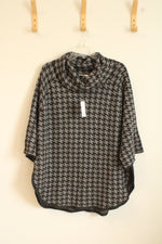 NEW Loft Gray and Black Houndstooth Poncho Sweater with Sleeves | M/L