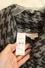 NEW Loft Gray and Black Houndstooth Poncho Sweater with Sleeves | M/L