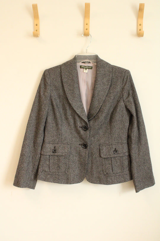 Eddie Bauer Gray Wool Blend Tweed Button Front Blazer | 6-P