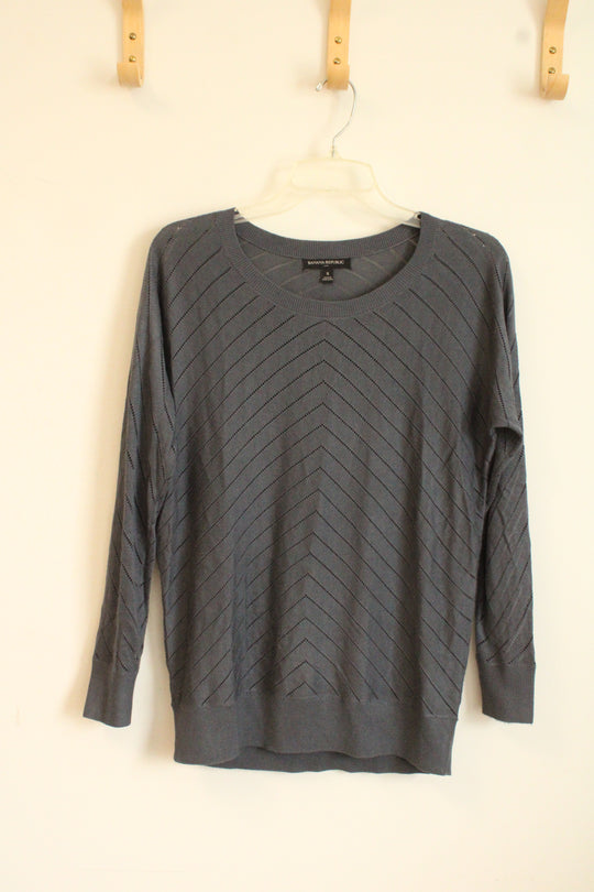 Banana Republic Gray Triangle Textured Holes Knit Top | S