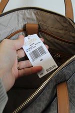 NEW MICHAEL Michael Kors Maddie Brown/Acorn Zip Top Tote Purse