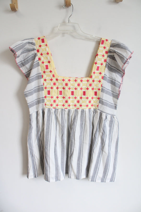 Forever That Girl Blue White Pink Embroidered Boho Coastal Top | 10