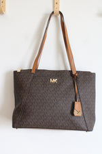 NEW MICHAEL Michael Kors Maddie Brown/Acorn Zip Top Tote Purse
