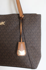 NEW MICHAEL Michael Kors Maddie Brown/Acorn Zip Top Tote Purse