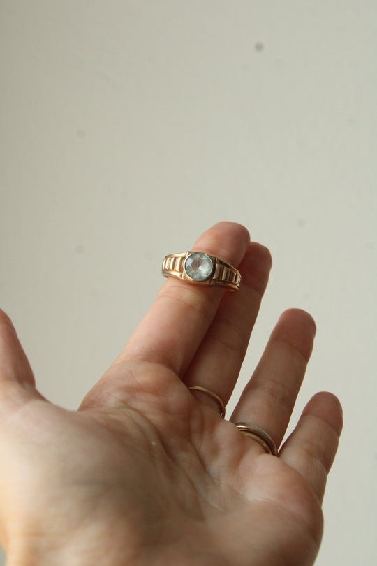 14K Yellow Gold Clear Stone Men's Ring | Size 12