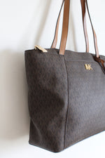 NEW MICHAEL Michael Kors Maddie Brown/Acorn Zip Top Tote Purse