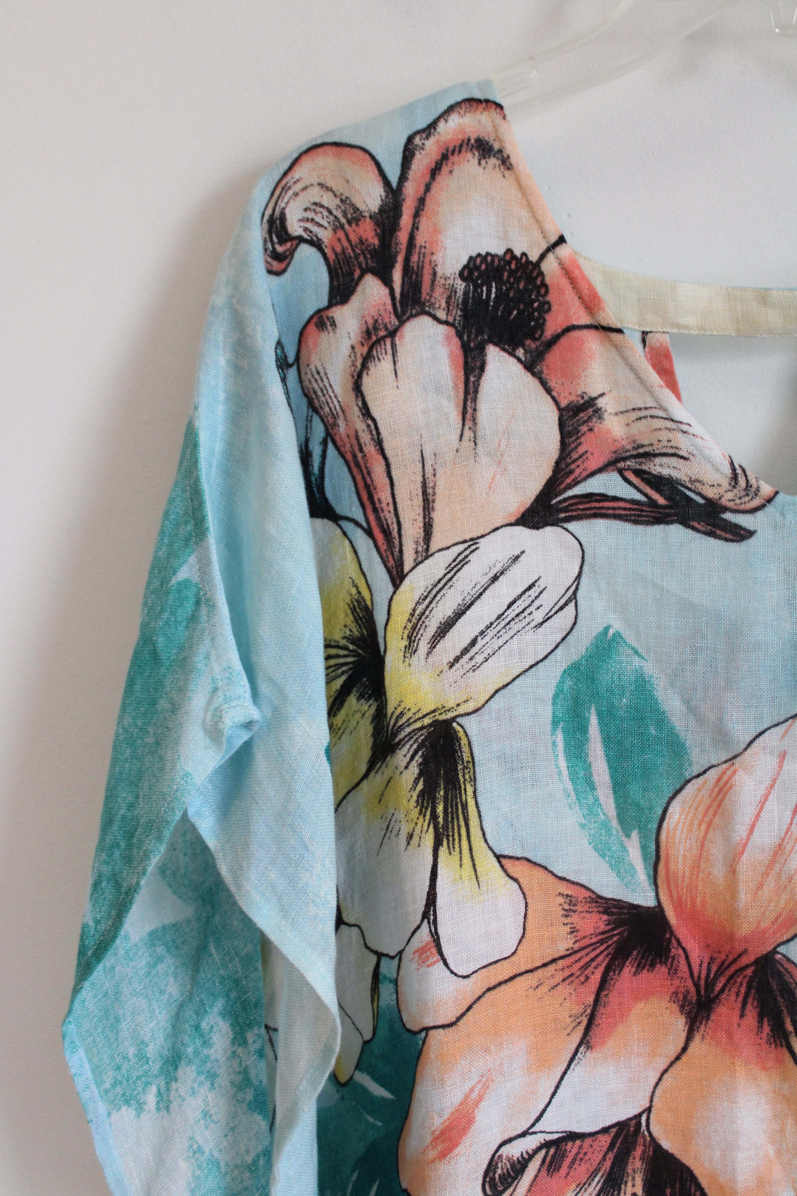 Chico's Linen Tropical Print Loose Fit Blouse | L/XL