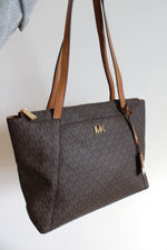 NEW MICHAEL Michael Kors Maddie Brown/Acorn Zip Top Tote Purse