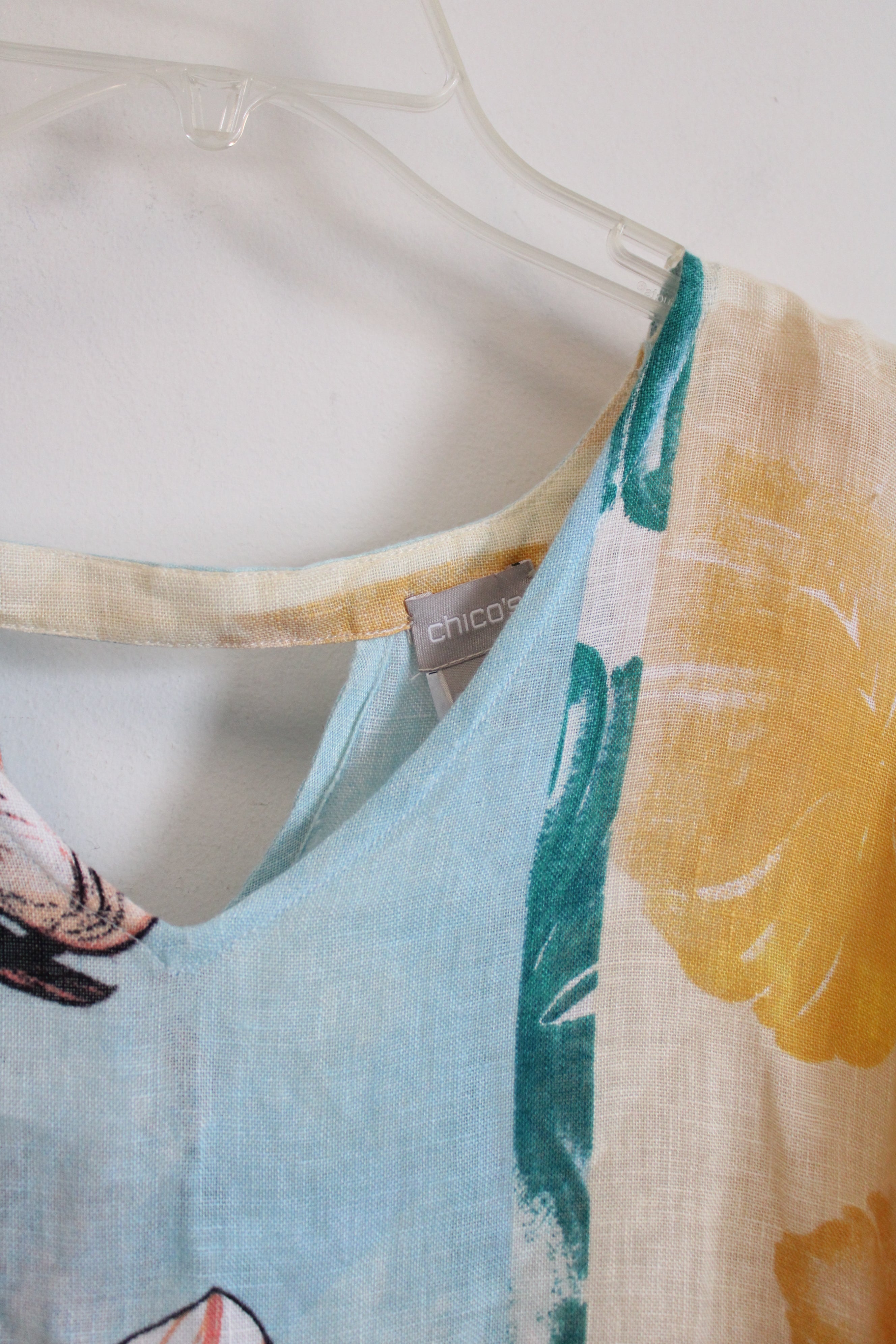 Chico's Linen Tropical Print Loose Fit Blouse | L/XL