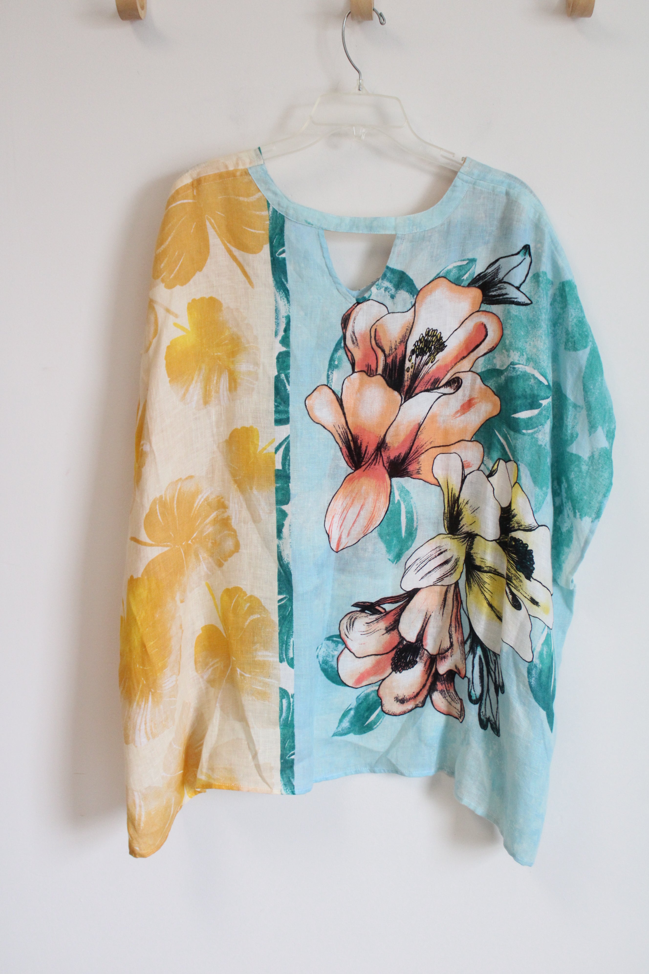 Chico's Linen Tropical Print Loose Fit Blouse | L/XL